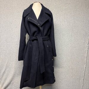 $770 Marc New York Women's Navy Side Detail Wool Wrap Jacket Overcoat Size 10